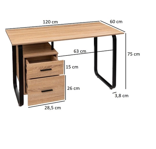 Psací stůl Brava loftový s zásuvkami 120 cm moderní černo-přírodní 5five
