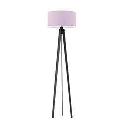 Stojací lampa trojnožka MIAMI Lysne glamour s fialovým stínidlem do obýváku dřevěná