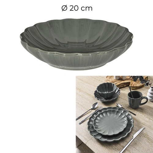 Hluboký talíř Calista 20 cm šedý keramický na polévku a hlavní chod