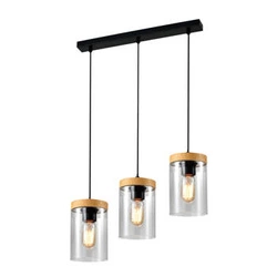 Stropní lampa Wels černá+dřevo 3x40W E27 kouřový difuzor