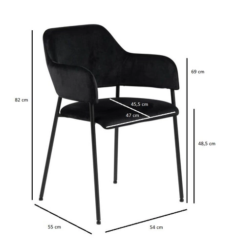 Sada 2 sametových černých židlí Lima s područkami