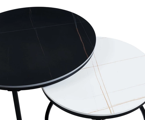 Sada 2 kulatých keramických konferenčních stolků Silas černý a bílý moderní do obýváku