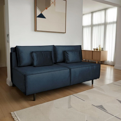 Rozkládací pohovka Toro s úložným prostorem a funkcí spaní, tmavě modrá, dvoumístná do obýváku