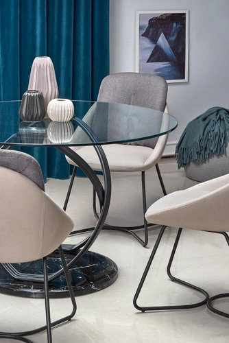 Jídelní stůl Ticco moderní kulatý skleněný čirý na jedné noze černý 122 cm