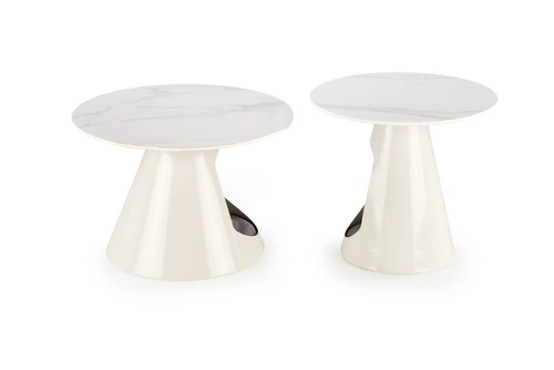 Sada 2 kulatých konferenčních stolků Mae bílý mramor moderní do obýváku s pelíškem