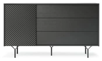 Černá komoda Navara 144 cm moderní se zásuvkami na nožkách do obýváku a ložnice Intesi