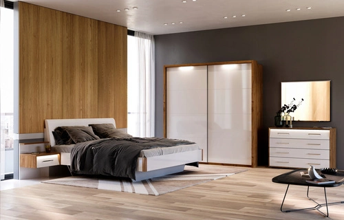 Manželská postel Madera 180x200 bílá čalouněná s čelem do ložnice