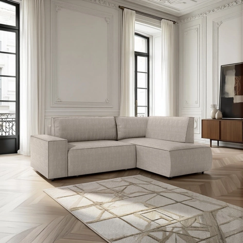 Rohová rozkládací pohovka Molde L levá, šedý manšestr, s úložným prostorem do obýváku