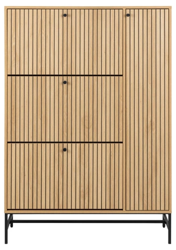 Široká botníková skříň Albany Actona dub přírodní s drážkovanými dvířky vysoká loftová