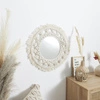 Kulaté závěsné zrcadlo boho macramé 55 cm béžové do obýváku nebo ložnice