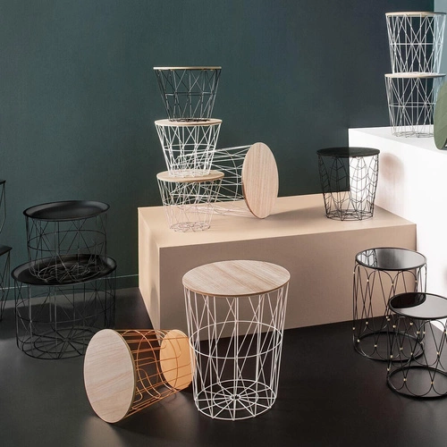 Kulatý konferenční stolek Kumi bílý s přírodní deskou skandinávský vysoký do obýváku Atmosphera