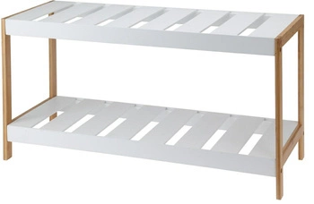 Bílá bambusová botní skříňka Giselda Intesi dvoupatrová skandinávský styl do předsíně