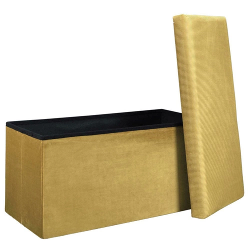 Obdélníková taburetka Intesi Velse zlatý manšestr se skrytým úložným prostorem skládací glamour do předsíně