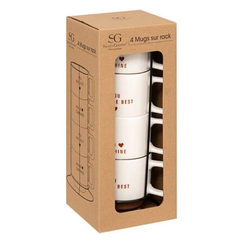 Sada 4 porcelánových hrnků na kávu a čaj 300 ml se stojánkem 5five simply smart