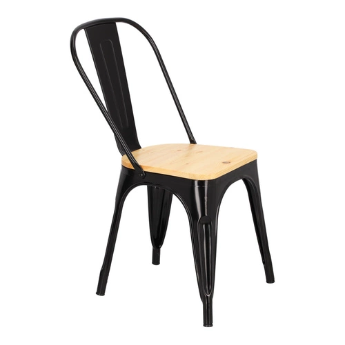 Jídelní židle Paris Wood D2.DESIGN černá kovová s dřevěným sedákem borovice