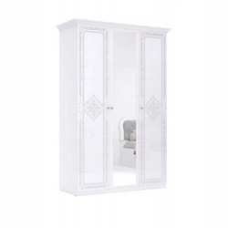 Moderní třídveřová šatní skříň s zrcadlem Diamante bílý lesk do ložnice 147 cm