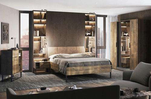 Moderní hnědá komoda s policemi a zásuvkou na nožkách do obývacího pokoje Anciano Intesi