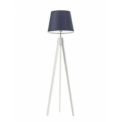 Stojací lampa do obýváku Aruba Lysne moderní dřevěný trojnožka s tmavě modrým stínidlem