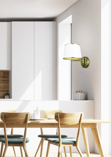 Nástěnné svítidlo Ibis klasické s látkovým stínidlem a vypínačem patina bílá do ložnice a obývacího pokoje