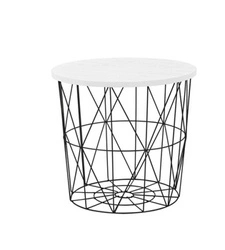 Kulatý konferenční stolek Skalba bílý s kovovou podnoží a úložným prostorem do loftového obýváku