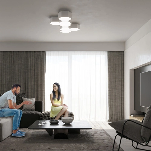 Stropní svítidlo bílé SUNDE 13 moderní šestihranné do obýváku, kuchyně nebo ložnice