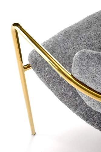 Čalouněná židle Jabari šedá s područkami na zlatých nohách do jídelny ve stylu glamour