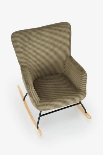 Houpací křeslo Donelia olivový manšestr s područkami do moderního obýváku