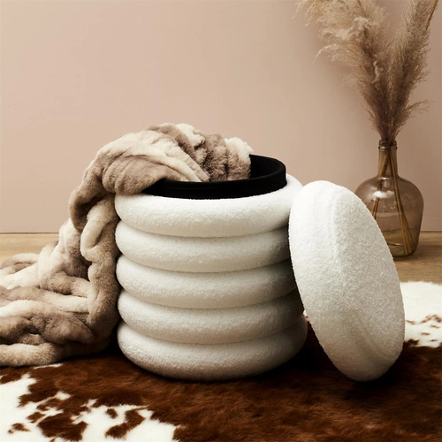 Bílý kulatý taburet se skrytým úložným prostorem do obýváku a ložnice moderní Intesi