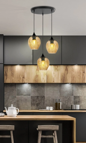 Závěsné svítidlo Aspa s černou deskou 3x40W E27 stínidlo hnědé barvy