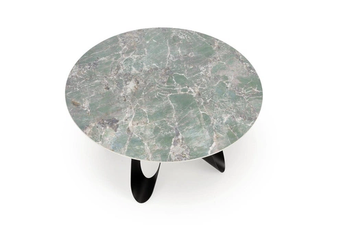 Jídelní kulatý stůl Agassi zelený mramor černé nohy moderní loft 135 cm
