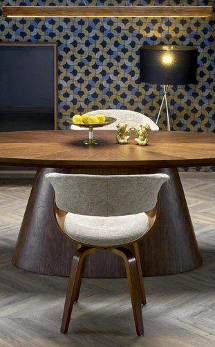 Oválný jídelní stůl 220 cm moderní ořechový na jedné noze Intesi