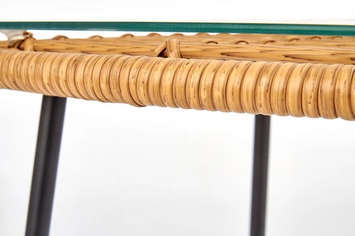 Konferenční stolek Surabaya čtvercový boho ratanový se skleněnou deskou černý do obýváku 51x51 cm