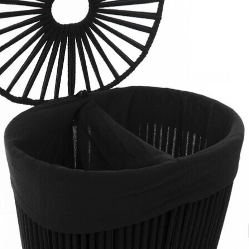 Prádelní koš se 2 přihrádkami Manille 40l černý z mangového dřeva a bavlny do koupelny ve stylu boho