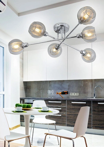 Stropní svítidlo Dixy chrom nastavitelné skleněné 6-ramenné do obýváku a jídelny 80 cm