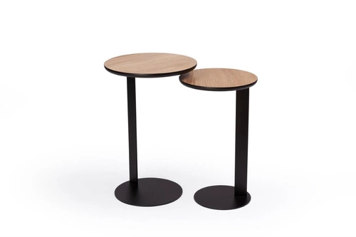 Kulatý konferenční stolek ODEN moderní přírodní dub kovový do obýváku a ložnice NORDIFRA