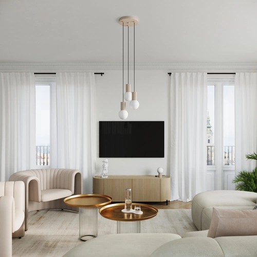 Závěsné svítidlo HALO 3P béžové moderní skleněné do obýváku a kuchyně japandi 125 cm