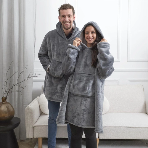 Intesi Snuddie teplá mikinová deka s kapucí šedá, měkká deka na gauč do obýváku