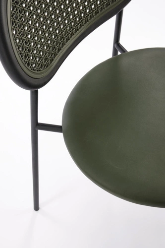 Jídelní židle Lander retro ratanová se zelenou eko kůží na kovových nohách Intesi