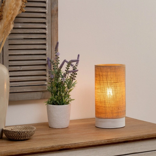 Noční lampička Elva boho z borového dřeva a lnu do ložnice Atmosphera výška 27 cm