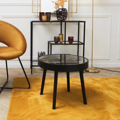 Konferenční stolek Telis kulatý černý se stylovými hodinami moderní do obýváku 50 cm Intesi