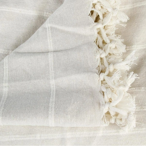 Bavlněný přehoz Vintage krémový 160x220 cm s třásněmi na postel Atmosphera