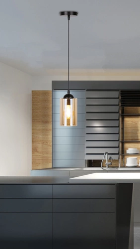 Závěsné svítidlo Bistro černé 1x40W E27 stínidlo hnědé