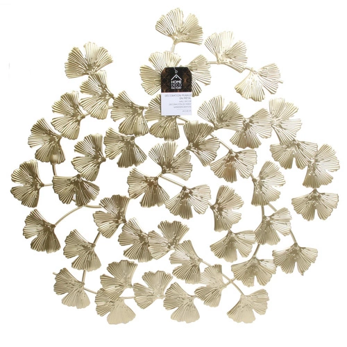 Zlatá kovová nástěnná dekorace Ginkgo Intesi glamour ozdoba do obývacího pokoje