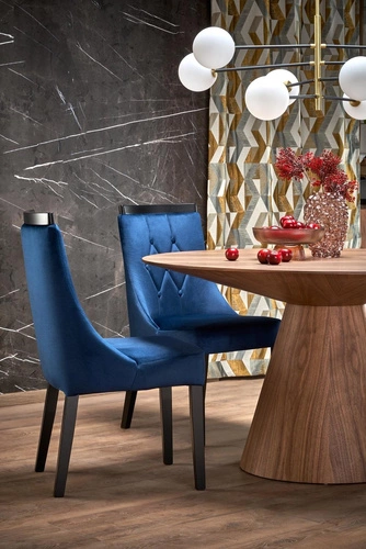 Moderní kulatý jídelní stůl Obituar 136 cm ořechový na jedné noze Intesi