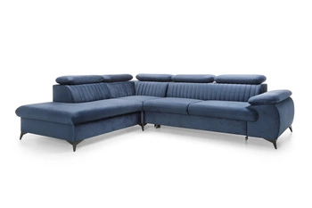 Rohová rozkládací pohovka Lund L levá, tmavě modrá, skandinávský styl, s úložným prostorem do obýváku