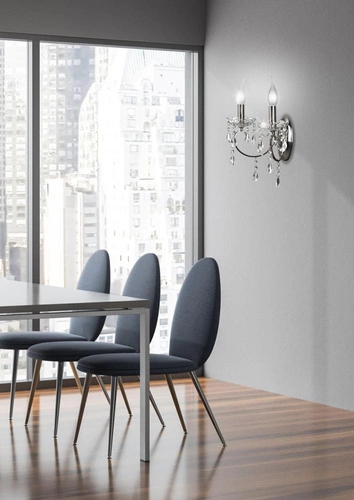 Nástěnné svítidlo Aurora dvojité chromované sklo-kov do obýváku a jídelny v ludvíkovském stylu