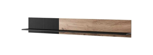 Nástěnná police na knihy Adre 180 cm dub wotan černá loftová do obýváku a kanceláře Intesi