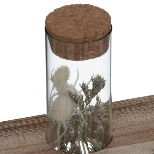 Atmosphera trojitá dekorativní skleněná váza se sušenými květinami na dřevě 17 cm
