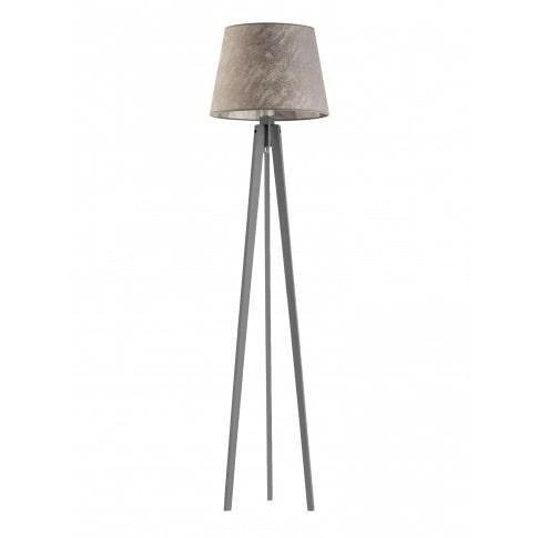 Stojací dřevěná lampa Curacao moderní se šedým stínidlem do obýváku a ložnice Lysne