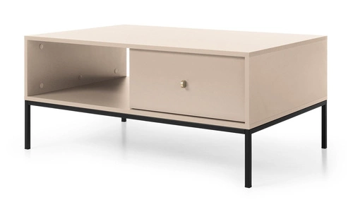 Konferenční stolek Evora béžový se zásuvkou a policí, obdélníkový, moderní do obýváku Intesi